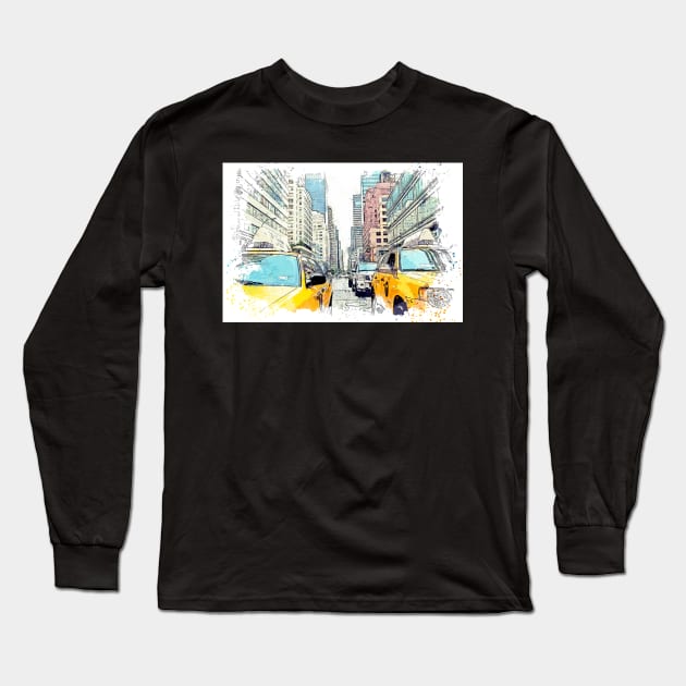 Yellow Taxi Cabs, New York Long Sleeve T-Shirt by jngraphs